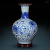 Vaser Jingdezhen keramikhandmålad antik spricka glaserade blå och vit porslin vasblommor vardagsrum dekoration hem