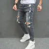 Hommes élégant déchiré maigre crayon jean pantalon Streetwear mâle Hip Hop trous Stretch mince Denim pantalon 240311