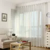 Cortinas de tule com listras de fio prateado branco puro brilhante para sala de estar moderna e simples tela de janela para quarto persianas de voile para janelas