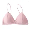 Soutien-gorge en soie glacée sexy pour femmes, sans anneau en acier, poitrine enveloppée dans le dos, confortable, décolleté en V profond, coupe triangulaire rembourrée