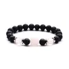 Natural Stone Carved Buddhas huvud Rose Quartz Tiger Eye Amethyst 8mm Round Bead Armband Lava Stone Pärlade armband Fashion Smycken