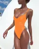 Damenbadebekleidung 2024 Bikini Einteiler Badeanzug Frauen Sexy Plus Größe Weiß Orange Mädchen Trikot Meer Frühling im Sommer Schwimmen