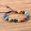 Charm Bracelets 10pcs Colored Lava Stone Ethnic Bracelet Hand Weaving Adjustable For Women Men Jewelry