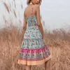 Sukienki swobodne damskie moda kwiatowa nadruk bohemian letnia sukienka v szyja bez rękawów luźna koronkowa falbany midi