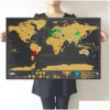 Peintures Grand monde Scratch Off Maps Peinture murale - Revêtement de couche de feuille personnalisé Affiche de suivi de voyage parfaite pour Adventure D Dhmcj