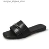 Sandales 2024 Top qualité marque femmes pantoufles métal décor mode luxe chaussures plates noir blanc femme en cuir véritable chaussures sandales Q240314