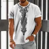 T-shirts pour hommes Vintage Hommes T-shirt Imprimé Ethnique Casual Court Slve Été Col Rond Strtwear Mâle Lâche Sweat Respirant Hommes Vêtements Y240314