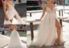 Gali Karten Beach Wedding Dresses Side Split Spaghetti Sexy Illusion Boho ALine Wedding Dresses Pearls Backless Bohemian Bridal G7988048