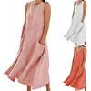 Casual Dresses Women Summer Bohemian Beach Dress Sleeveless Lace V Neck Long Pockets Maxi For Elegant 2024 Vestidos