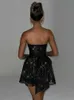 Basic Casual Dresses Mozision Elegant Strapless Sexy Mini Dress Women Fashion Black Off-shoulder Backless Pleated Sequins Sparkle Club Party DressL2403