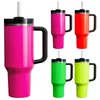 NEON COLORE 40 once di bicchiere di vernice fluorescente riutilizzabile con manico e paglia in acciaio inossidabile Tumbler a tazza da viaggio isolato