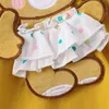 Shuing Toddler Baby Girl Valentine S Day Outfits Bear Brodery Aline Dress Långärmlig ruffle Rund Neck Princess Kjol 240228