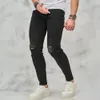 Homens High Street Rasgado Hip Hop Elegante Jeans Skinny Calças Masculinas Qualidade Buracos Casual Algodão Lápis Calças Jeans 240305