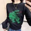 Designer Damenpullover Stickerei Dinosaurier Langarm Wolle Stricken Sweed Sweatd Gestreifte Pullover Lässige lose Poop Collus