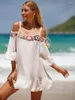 Women Beach Dress 3 4 Sleeve Off Shoulder Sticking Floral Cutout Casual Club Party Summer Sling