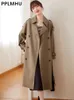 Khaki Double Breasted Long Trench Coats Women Casual Loose Korean Gabardina Lapel Classic Oversized Windbreaker Jackets 240228