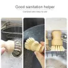 Eco Friendly 100% Biodegradable Sisal Bristles Cleaning Brush Round Short Bamboo Hand Sustainable Kitchen Dish Brush