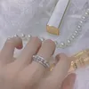 Ewigkeit Koreanische Perle Zirkon Ring Silber Farbe Party Hochzeit Band Ringe für frauen Erklärung Geburtstag Finger Schmuck Geschenk