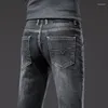 Jeans da uomo Sulee autunno blu dritto sciolto elastico vestibilità business casual cotone elasticizzato Dnim pantaloni maschio marca grigio fumo