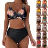 Women's Two Piece Pants Vintage High Waisted Brief Bikini Set Ruched Swim Suit Women Push Up Y2k Swimwear Luxury Cover Spring Summer Beach