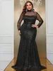 Party Dresses Plus Size Women paljetter Lace SPICING Black Elegant Evening Long Sleeve Large Fashion Lady Banquet Dress 240312