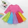 Jurken Nieuwe Baby Meisje Mode Regenboog Prinses Jurk Meisjes Lente Herfst Lange Mouw Katoen Cartoon Eenhoorn Jurk Kinderen Banket Kleding