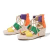 Kolorowe klinowe obcasy buty damskie damskie sandały krawatowe swobodne obcasy letnie sandałki kobiety flip flop 240228