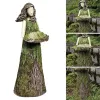 Miniatures Green Fairy Statue Bird Feeder Resin Decoration Garden Forest Girl Sculpture Figurines Crafts Outdoor Lawn Garden Decoration