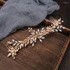 Hair Clips Vintage Gold Color Tiaras Combs With Hairpins Sets Crystal Leaf Rhinestone Pearl Headpiece Wedding Bridal Accessories