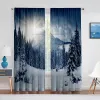 Rideaux Ferme d'hiver dans les montagnes enneigées et la forêt de neige Rideau transparent pour salon chambre à coucher Voile cuisine fenêtre rideaux en Tulle