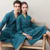 Spring Autumn White Couple V-neck Long Bathrobe Summer New Waffle Casual Robe Gown Loose Sleepwear Dry Quickly Home Pamas