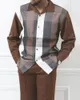 HARAJUKU randig långärmad toppbyxor Summer utomhusdräkt Casual skjorta byxor 2-stycken Fashion Mens Clothing 240301