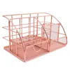 Mode Ijzer Mesh Bureau Organizer Potlood Penhouder Caddy met Lade voor Accessoires Thuiskantoor Schoolbenodigdheden Rose Goud 240314