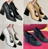 Luxury Mary Jane Heels Womens pumps Shoes Designer Sandals Fashion Leather Dress shoes Chunky Heel Splicing Black White Khaki Evening party Size 35-40