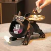 Dekorativa föremål figurer franska bulldogprydnader bordsdekoration med metallbricka hartshundfigur hem interiör tillbehör djur hund staty rum t24031