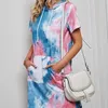 Springsummer Round Neck Tie Dyed Short Sleeve Fashion Women's Loose and Casual Dopamine Dresses for Children