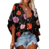 Masowa koszula Drukuj cyfrowy rękaw Batwing Summer V Neck Single Breasted Bluzka Top Streetwear plus size 240313