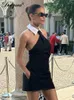 Dulzura Mini vestido negro sin mangas con cuello vuelto para mujer Vestido corto sin espalda con cuello halter Ropa de calle Club Y2K Traje de verano 240311
