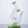 Heady Glass Bongs Double Recycler Sidecar Hookahs with Slited Donut PercユニークなグリーンPuepleウォーターパイプ14mmの女性ジョイントXL-320