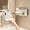 Tissue Boxes Napkins Tissue Box Wall-Mounted Tissue Storage Box Paper Towel Holder Glacier Pattern Suction Cup Shelf For Home Bathroom Accessories