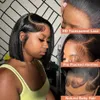 Perruque Bob Lace Frontal Wig brésilienne naturelle, cheveux lisses, HD, pre-plucked, densité 250, transparente, pour femmes