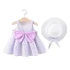 Vêtements d'été bébé fille robes de plage mode décontractée imprimer mignon arc fleur robe de princesse avec chapeau de soleil né ensemble de vêtements 240307