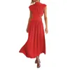 Casual Dresses Women Mock Neck Cut Out Dress Summer PeTveled ärmlös Flödande hög midja Solid Color Maxi A-line lång med fickor