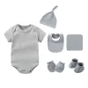 Sets Solid Bodysuits hats socks gloves bibs 5pcs Unisex Cotton Baby Girl Clothes Short Sleeve Newborn Baby Boy Clothes Bebes