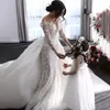 Luxuriöses Hochzeitskleid mit Kristallperlen, Spitze, Meerjungfrau, Brautkleider mit abnehmbarer Schleppe und langen Ärmeln, elegante Brautmode 2024