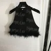 Plume Femmes Débardeurs De Luxe Designer Noir Singlets Recadrée D'été Élégant Réservoirs Chemisier Chemises