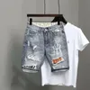 夏のハラジュクファッションカウボーイメンズブルージーンズショーツ韓国の高級服スタイル貨物ヒップホップデニムショートパンツジーンズショーツ240313