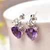 Stud Earrings 1 Pair Fengbaowu Natural Amethyst Citrine Heart Earing Ear 925 Sterling Silver Reiki Healing Stone Jewelry Gift For Women