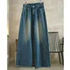 Damesjeans GENIET van lente zomer retro blauw hoge taille wijde pijpen dames streetwear losse casual katoenen denim broek broek