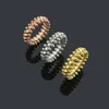 Titanium steel gold-plated women ring double row bullet head rivet gear with diamonds punk men rings Designer Jewelry R001